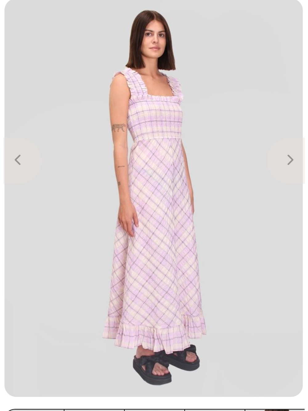 Ganni Lavender Plaid Ruffle-Hem Maxi Skirt
